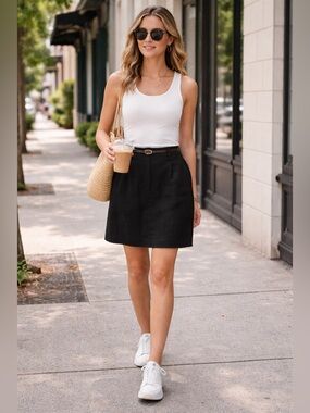 RAFAELLA Woman’s Black Linen Above Knee Mini Skirt 12